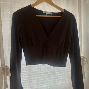 Sincerely Jules Dark Brown Fitted Wrap Blouse